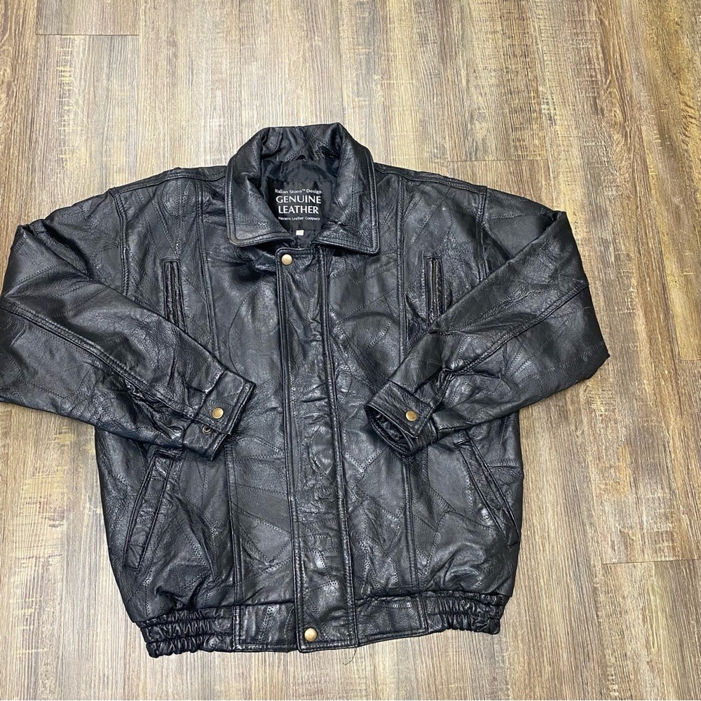 Leather Black Jacket Men Size Medium Bomber Flight Casual Varsity Outerwear - Picture 13 of 16